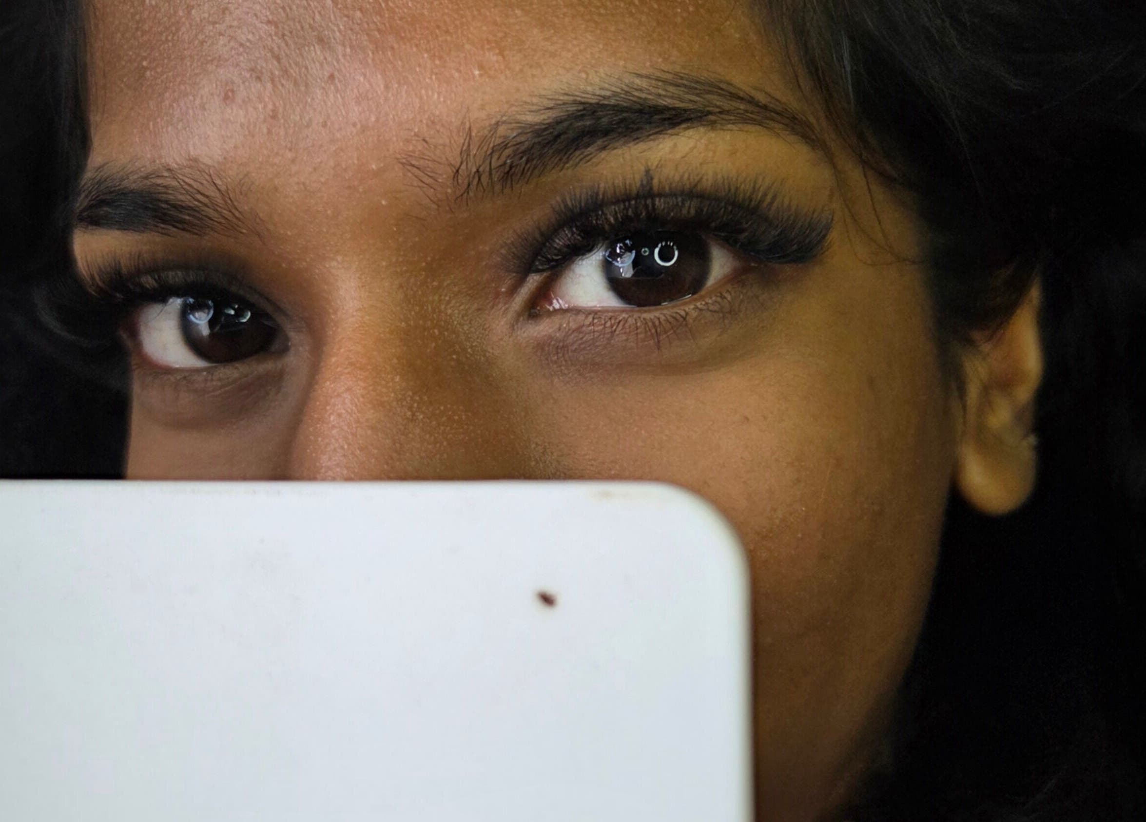Close-up of enhanced eyelashes at Sam's Beauty Room, Durban, Kwazulu-natal, ZA.