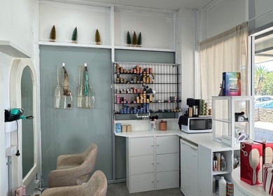 Isla Hair salon interior showcasing styling products at Maroochydore, Queensland, AU.