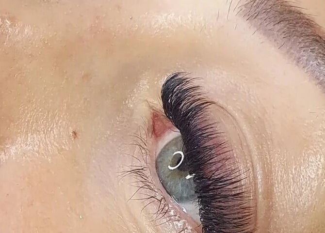 Closeup of beautifully crafted eyelash extensions at Lash L'uxe & beauty, Peterborough, England, GB.