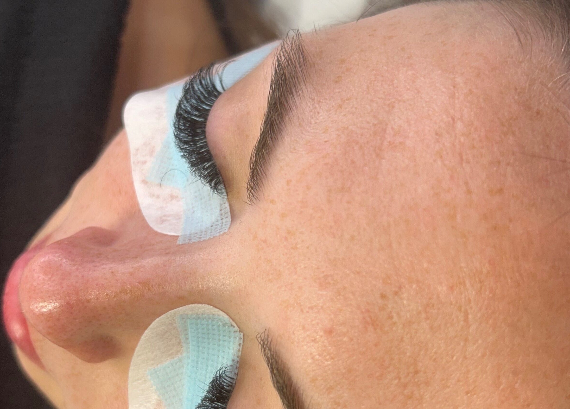 Close-up of eyelash extensions at Lash L'uxe & beauty in Peterborough, England, GB.