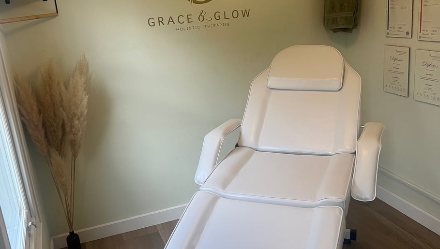 Relaxing spa chair at Grace & Glow, Maidstone, England, GB, offering tranquil wellness therapies.