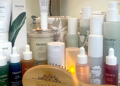 Tropic skincare products on display at Grace & Glow, Maidstone, England, GB.