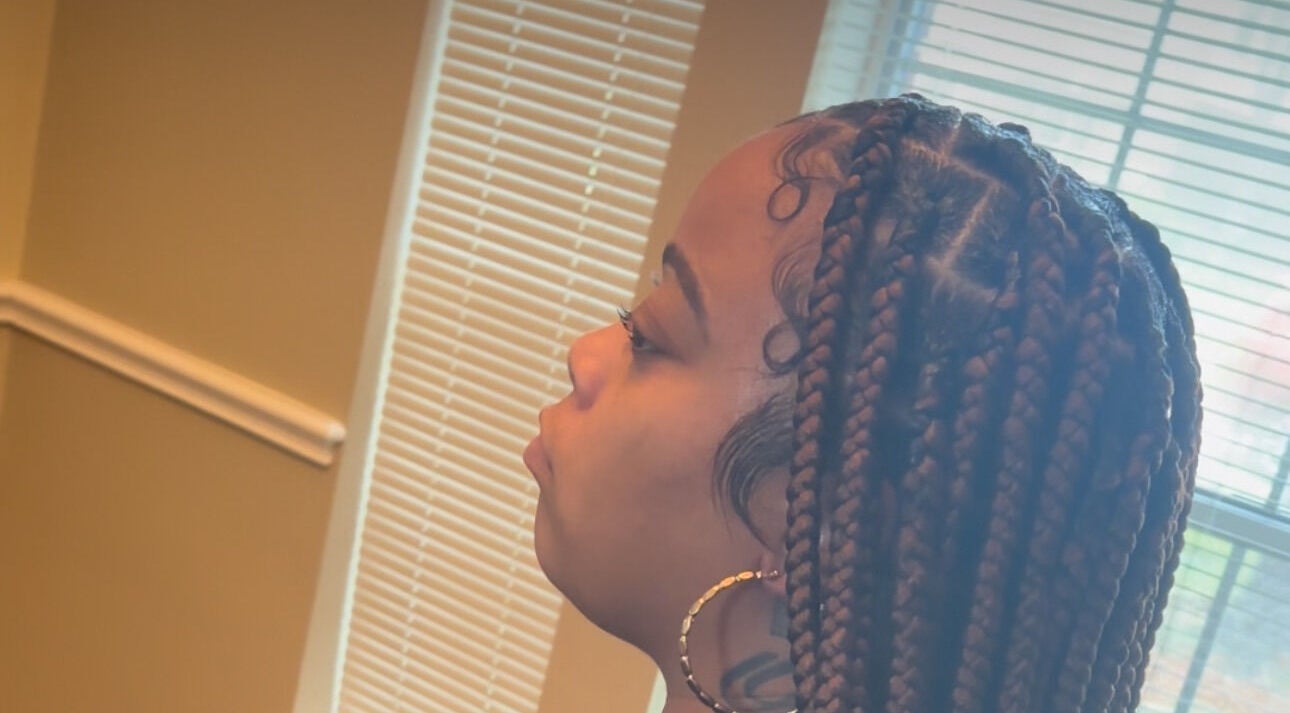 Braided hairstyle showcased at Slayed By C Cimone in Houston, Texas, US.