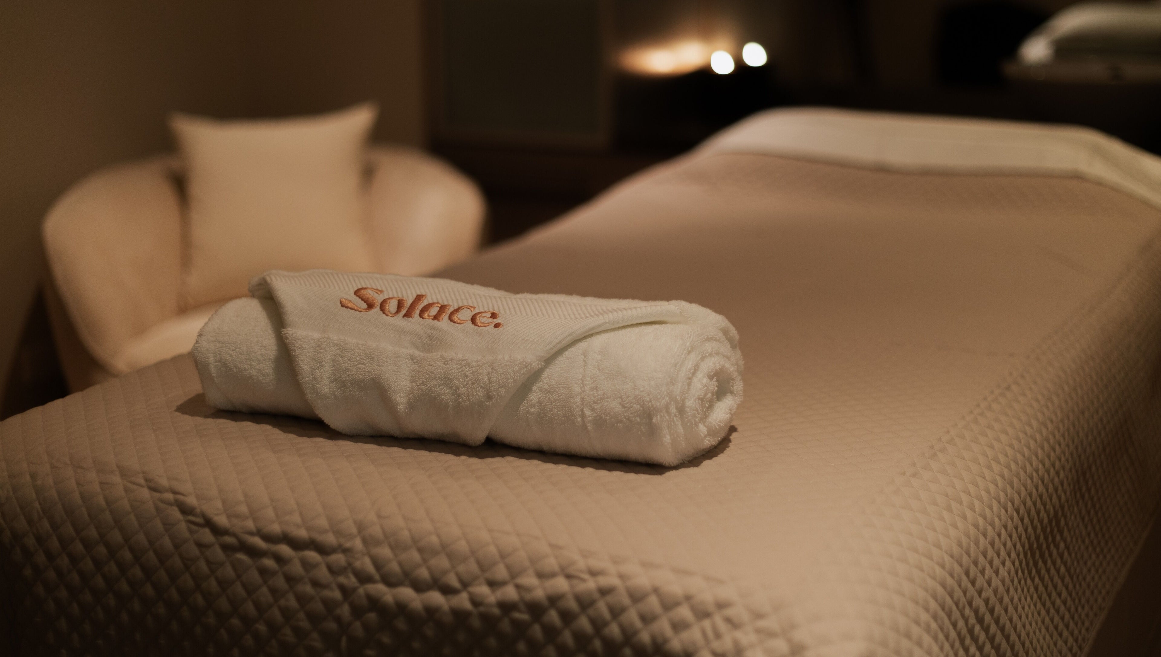 Luxurious massage table at Solace Day Spa, Scarborough, Western Australia, AU.