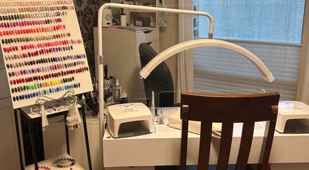 Manicure station with colorful nail polish selection at Caring Esthetics, British Columbia, British Columbia, CA.