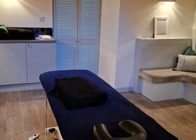 Tranquil massage room at Restore & Align Massage Therapy, Mansfield, England, GB.