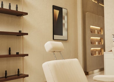 Sophisticated salon interior at Kochi Dubai Gents Salon, Dubai, Dubai, AE, with modern decor and comfortable seating.