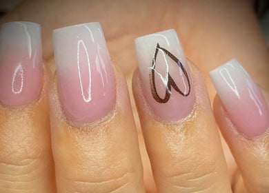 Elegant heart design gel nails at Pampered Beauty, Elphinstone, Scotland, GB.