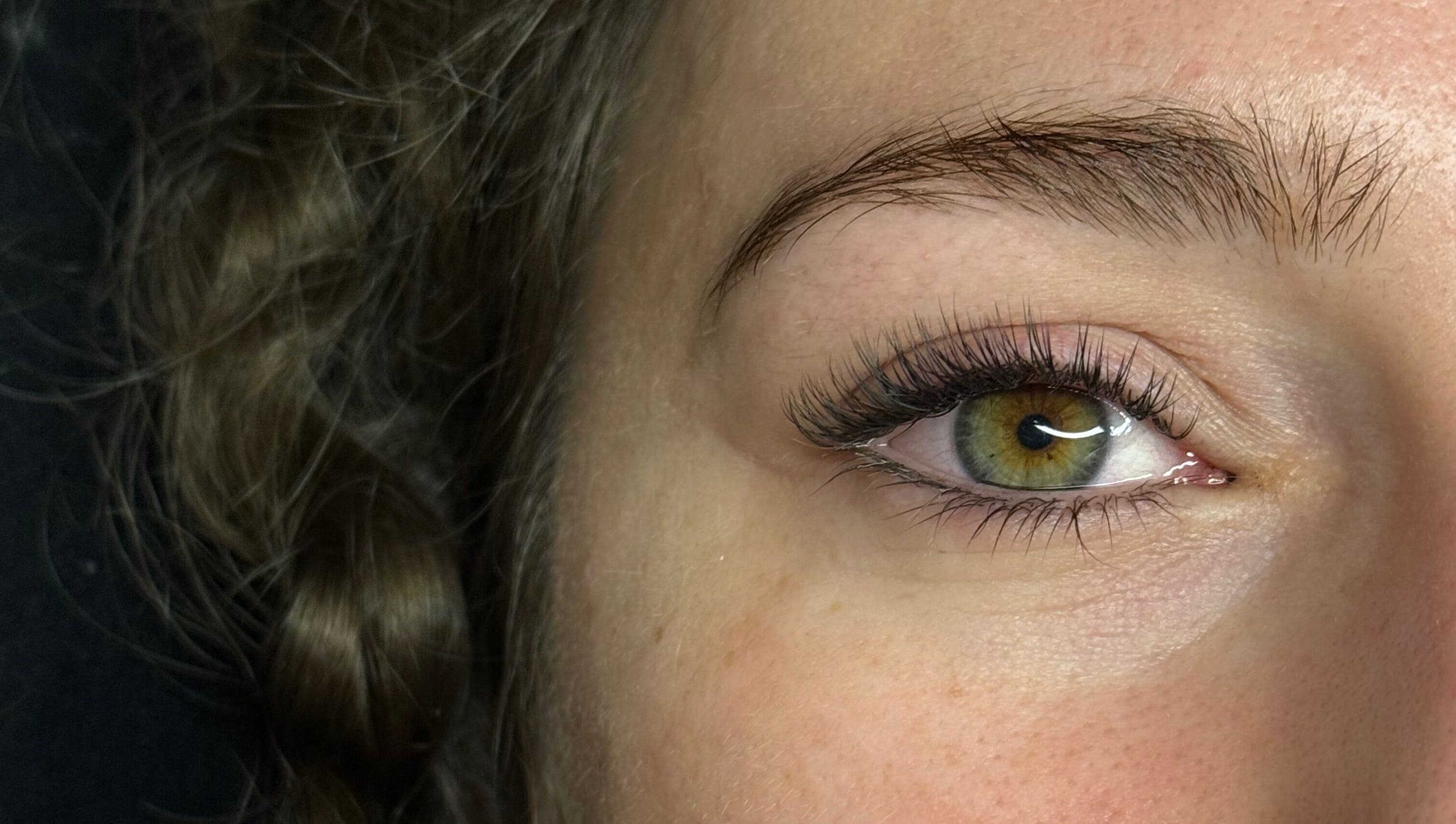 Close-up of enhanced eyelashes at HB Beauty Hive, Dorridge, England, GB.