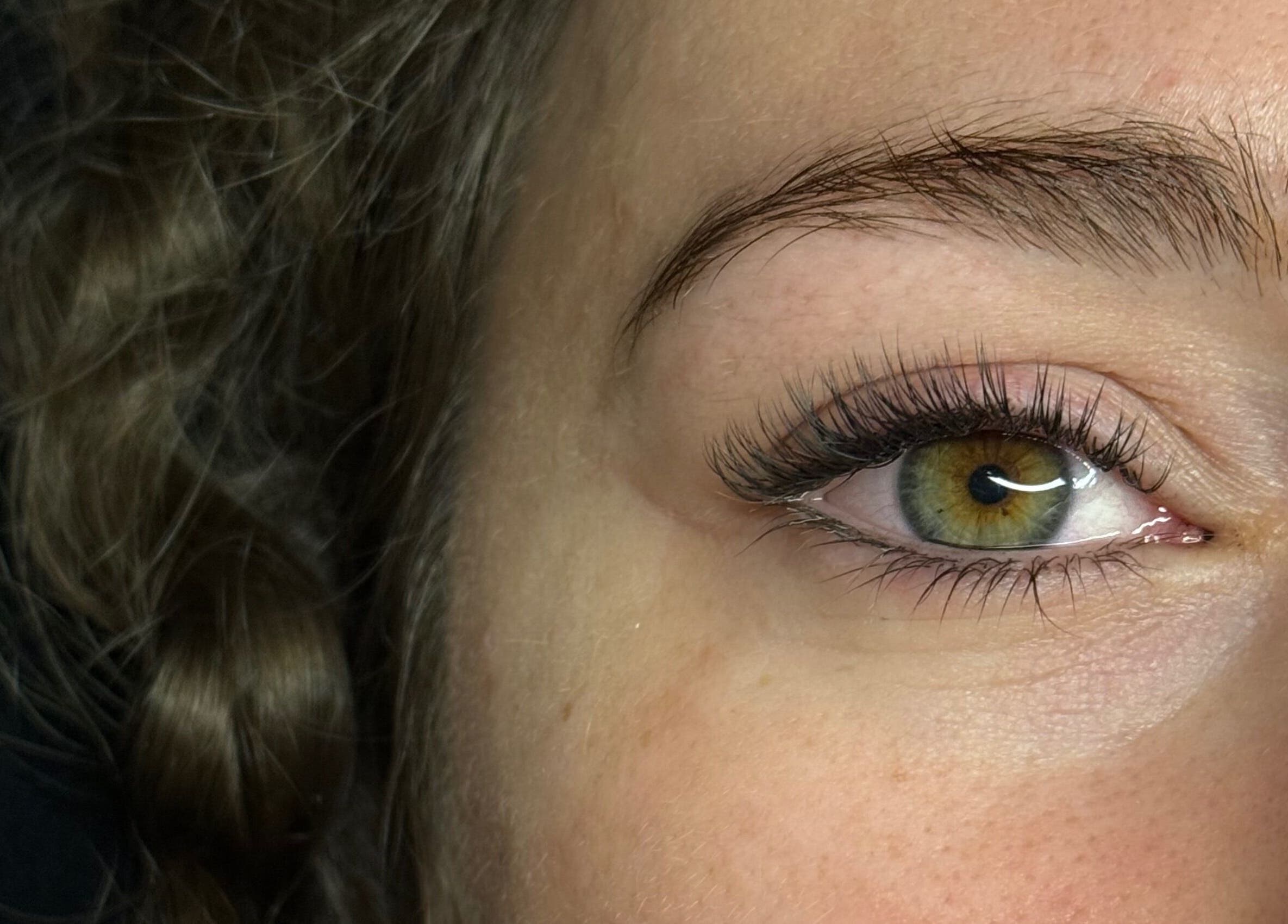 Close-up of enhanced eyelashes at HB Beauty Hive, Dorridge, England, GB.