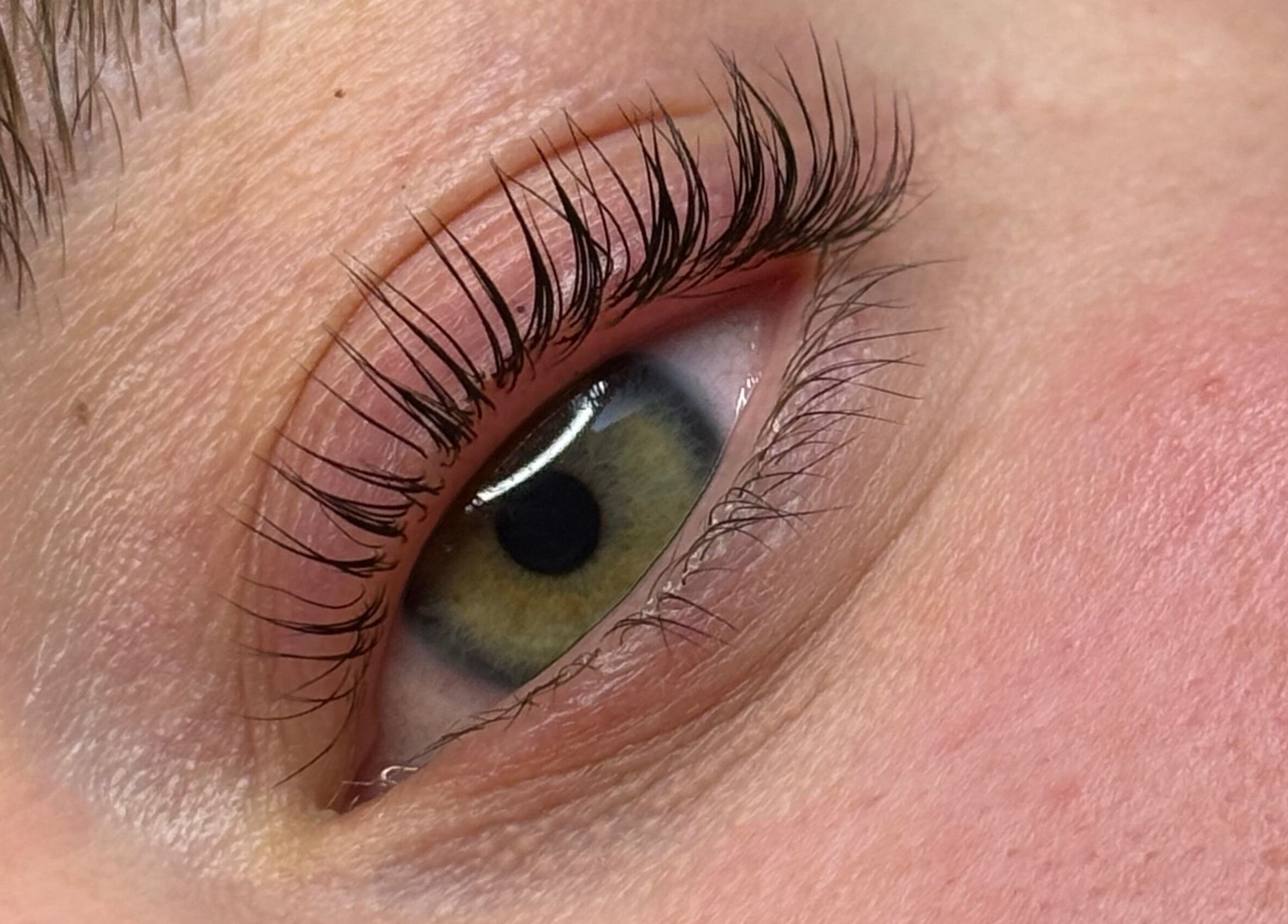 Close-up of enhanced eyelashes at HB Beauty Hive, Dorridge, England, GB.