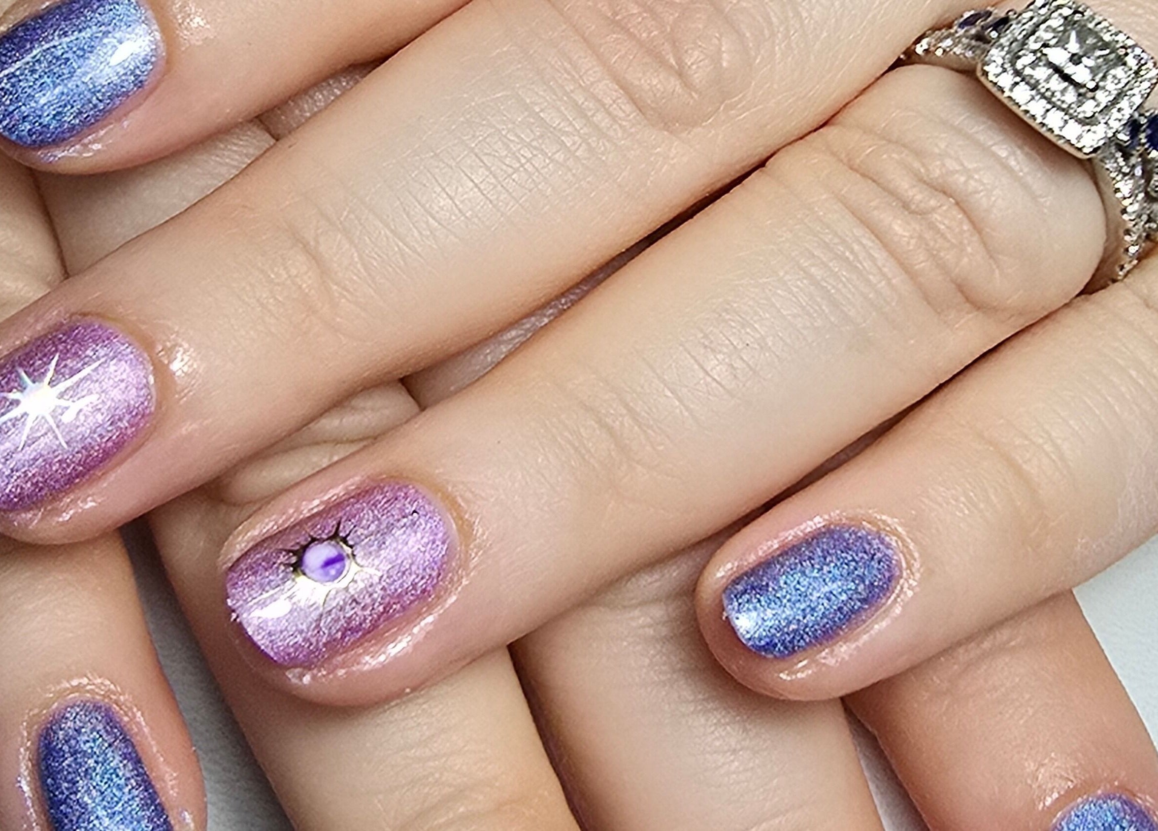 Elegant purple and blue nail art at Nails by Nicole, Oughtibridge, England, GB.