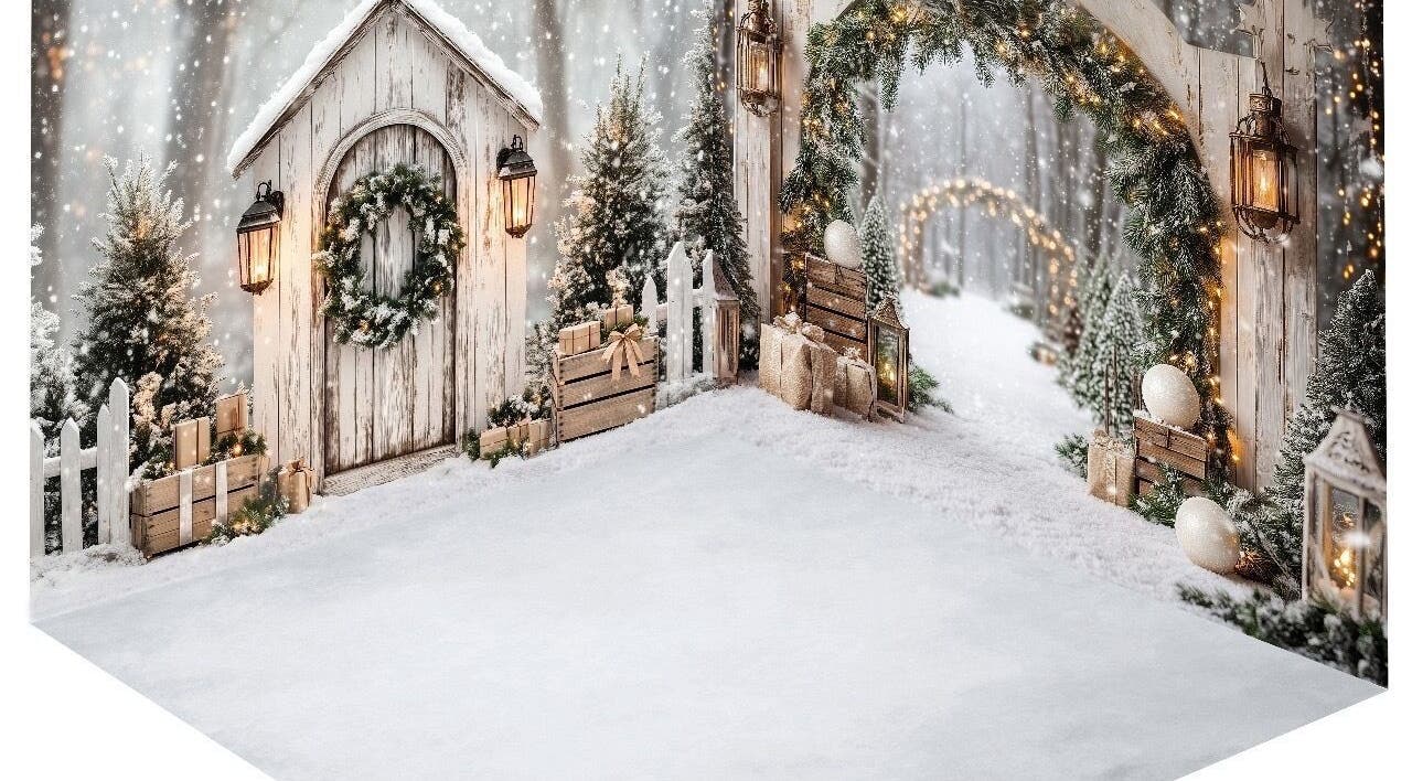 Charming snowy scene with lanterns and greens at Morganite Photography, Alberton, Gauteng, ZA.