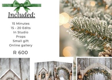 Elegant holiday photo package by Morganite Photography in Alberton, Gauteng, ZA, featuring snowy woodland decor.