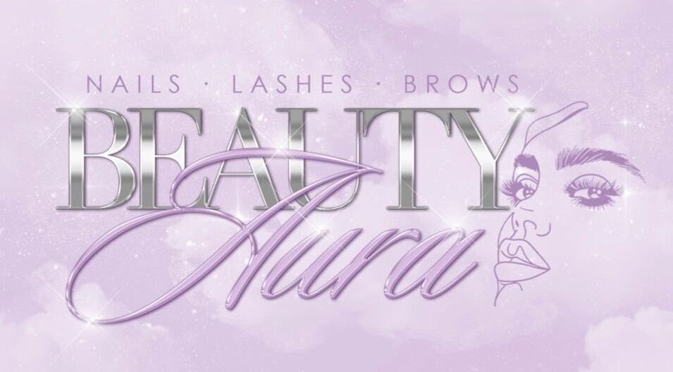 Beauty Aura logo with lashes and brows design, located in Bourne, England, GB. Elegant and inviting look.