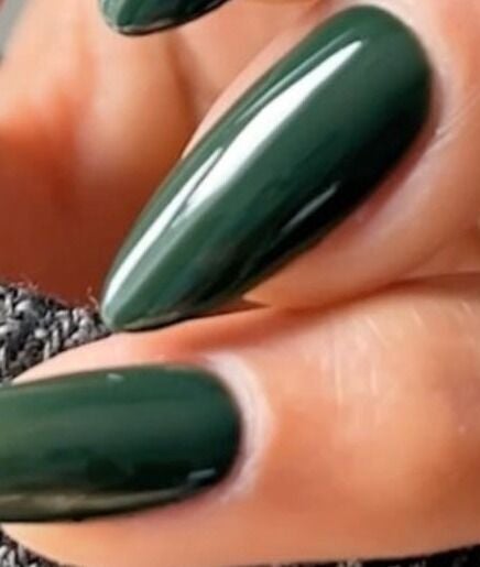 Elegant dark green manicured nails at Proud Nails, Cape Town, Western Cape, ZA.
