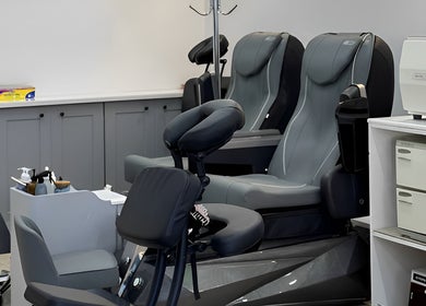 Stylish pedicure chairs at New L&T Nail Spa INC, offering luxury services in New York, New York, US.