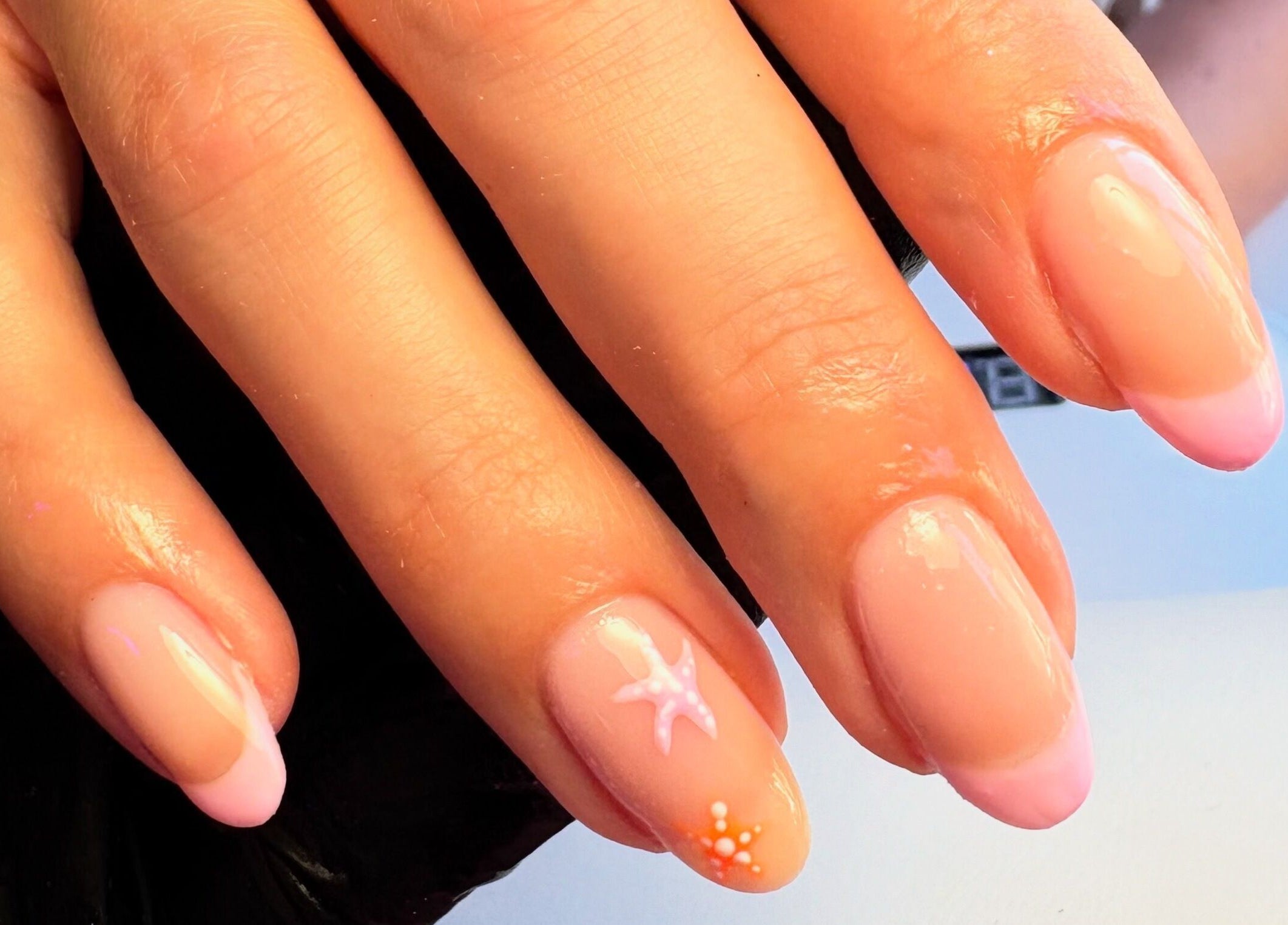 Detailed pink and nude nail art design at Glos Nails by April, Shirley, England, GB.