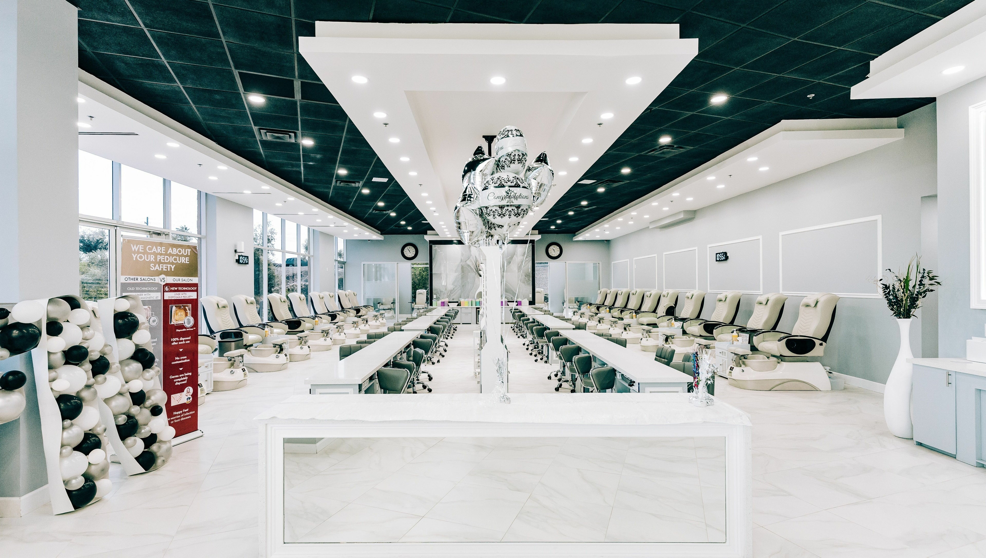 Spacious interior of Greenfield Nails and Spa - Chandler with luxurious pedicure chairs in Chandler, Arizona, US.