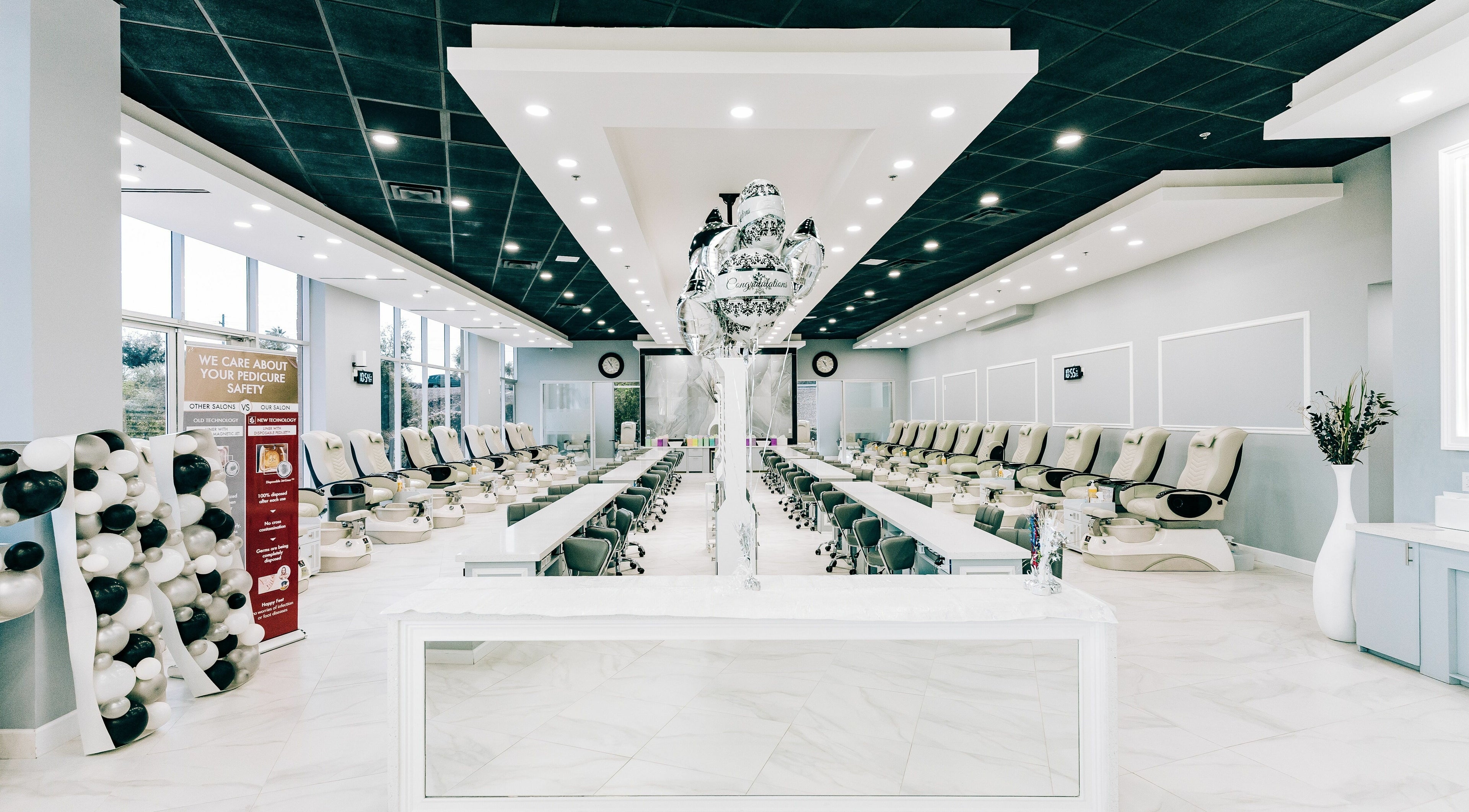 Spacious interior of Greenfield Nails and Spa - Chandler with luxurious pedicure chairs in Chandler, Arizona, US.