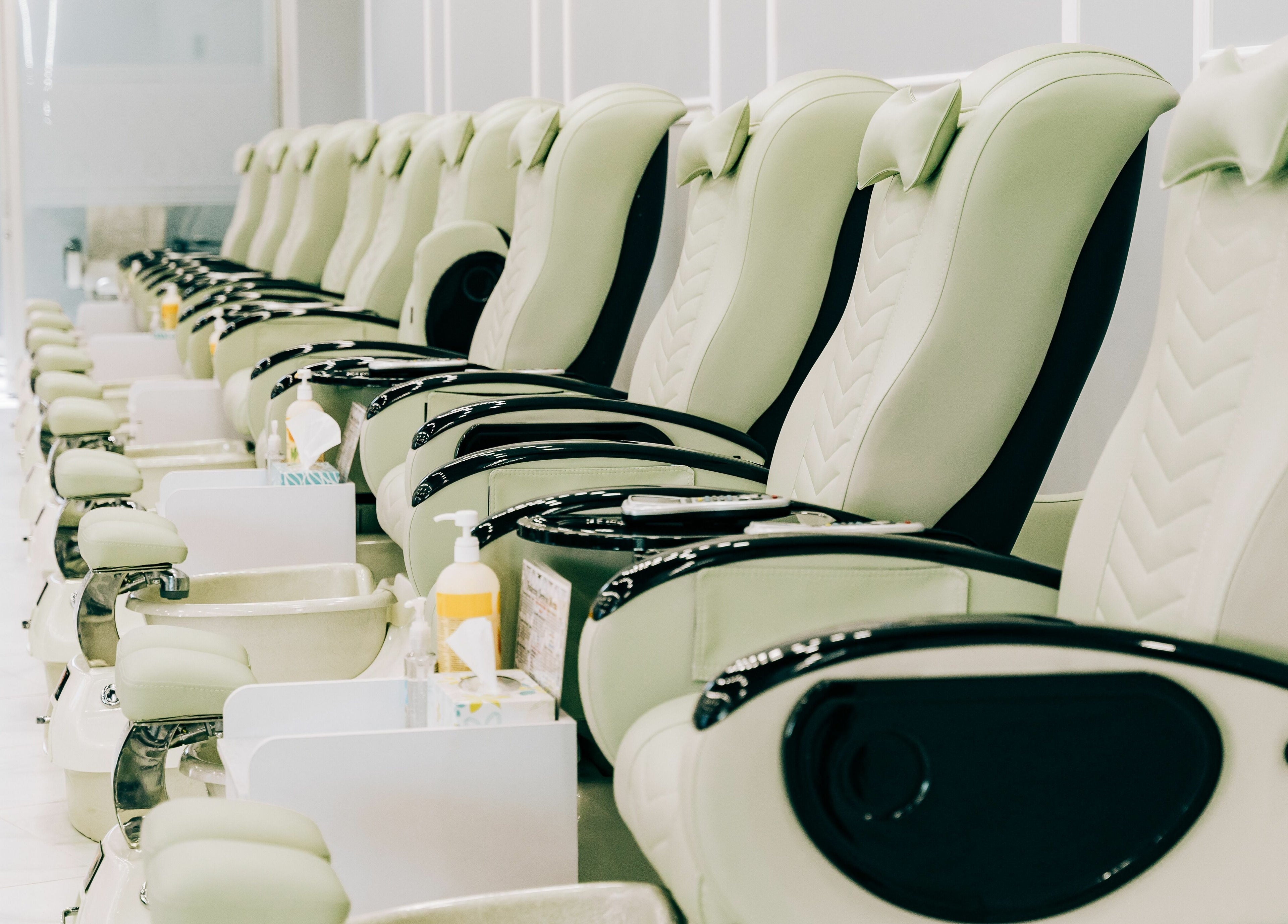 Luxurious pedicure chairs lined up at Greenfield Nails and Spa - Chandler, Chandler, Arizona, US.