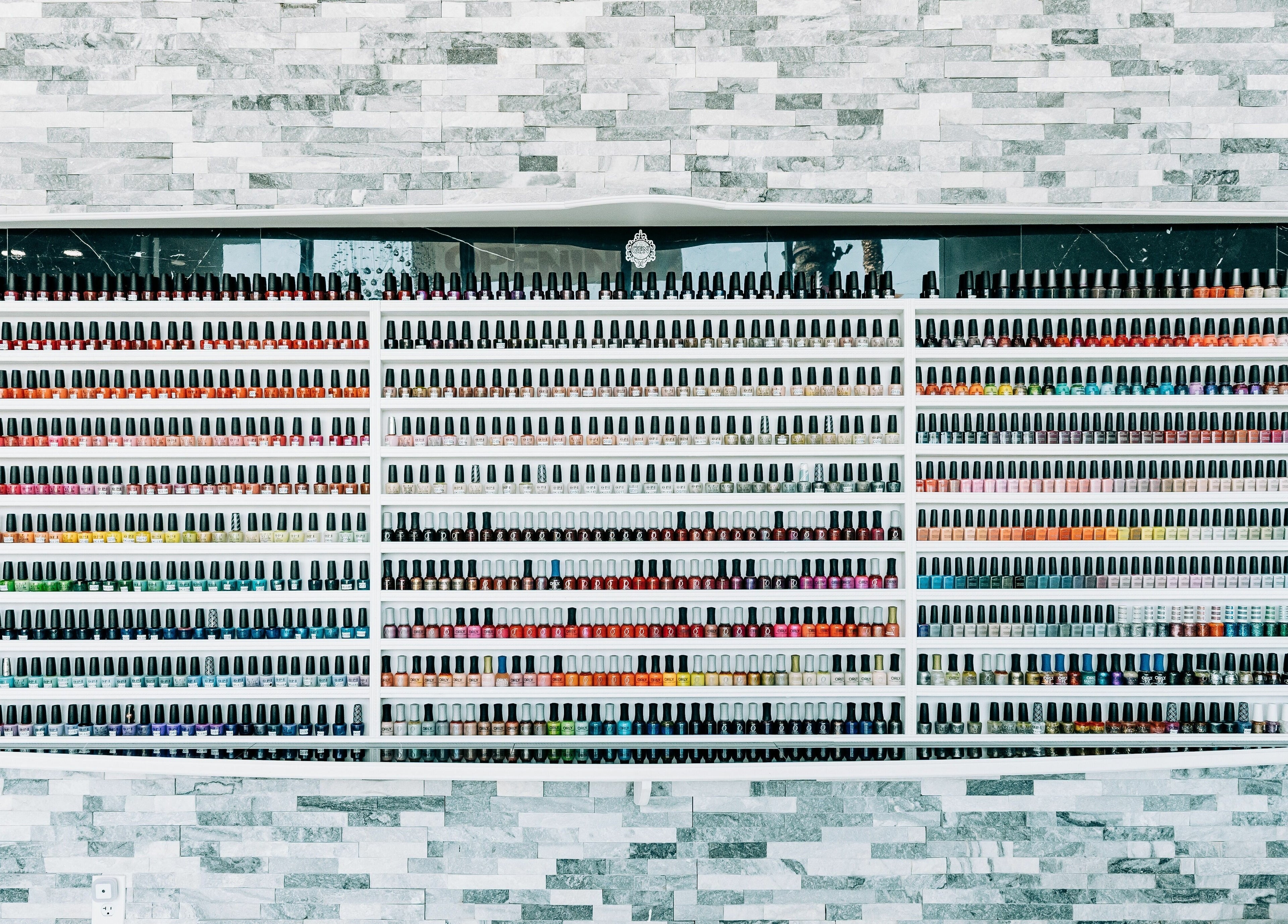 Extensive nail polish collection at Greenfield Nails and Spa - Chandler in Chandler, Arizona, US.