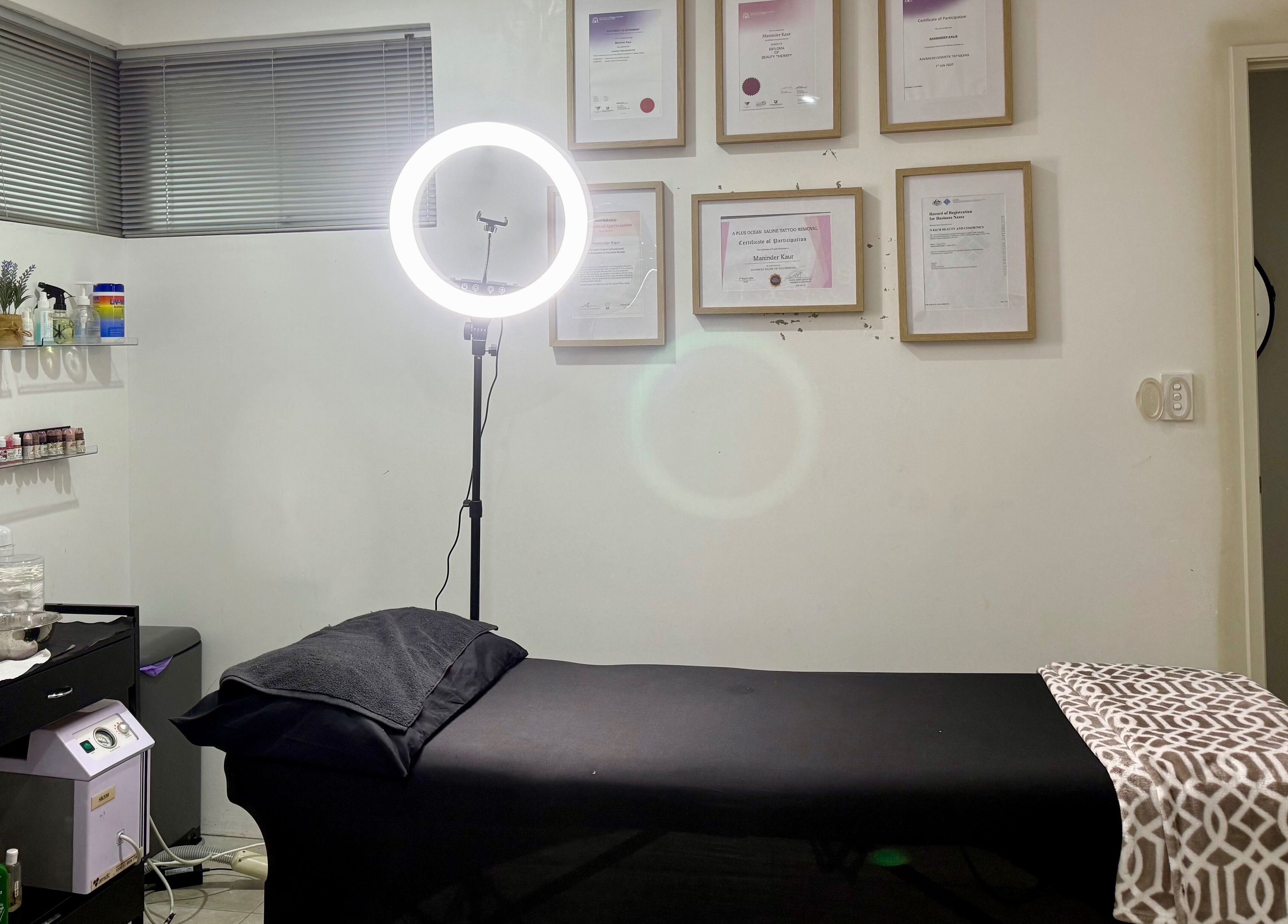 Nrich Glow treatment room in Brabham, Western Australia, AU, featuring a massage table and soothing decor.
