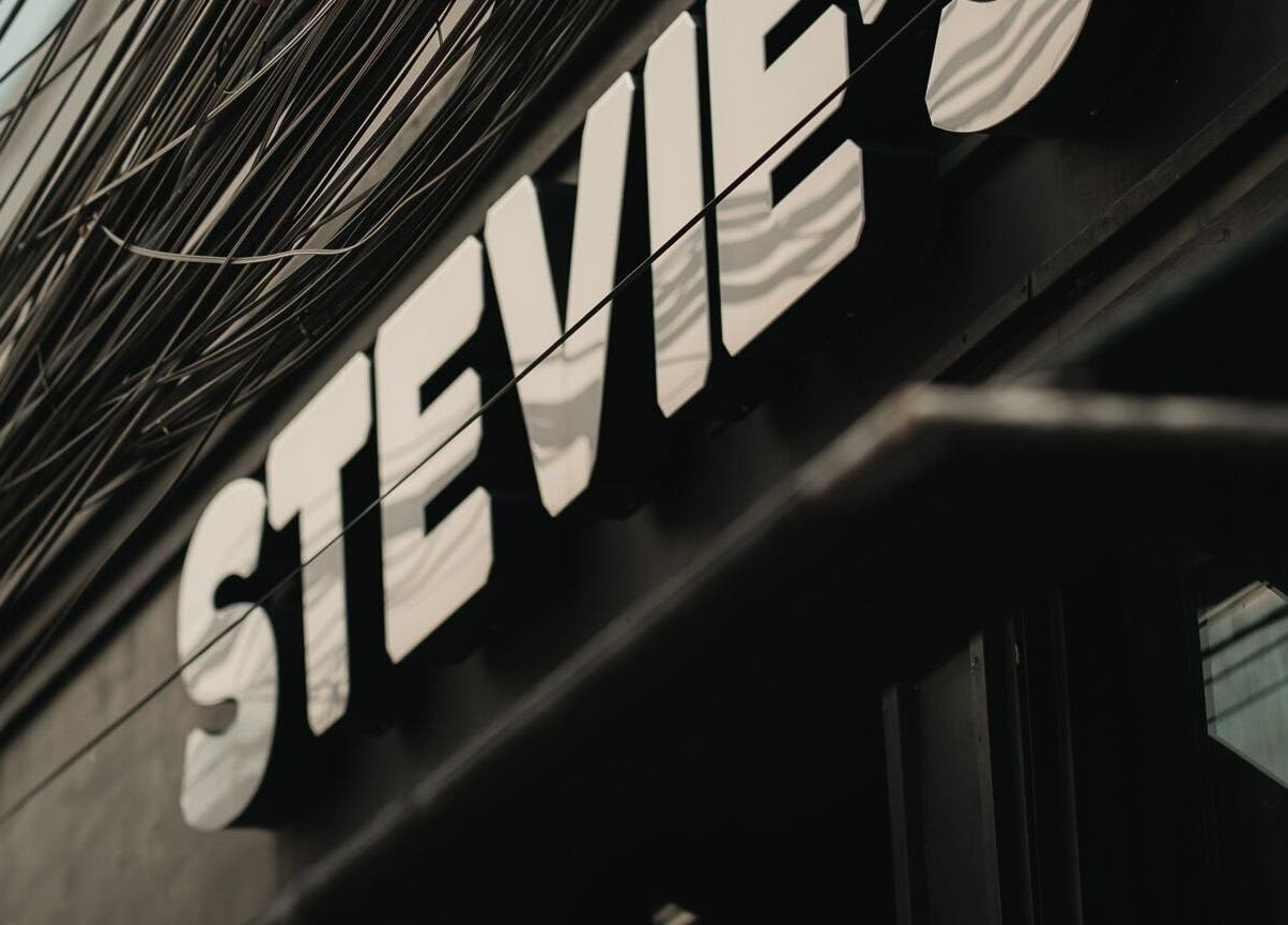 Close-up of Stevie's signage at the entrance, located in Bali, Bali, ID.