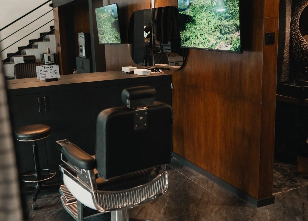 Chic salon chair at Stevie's in Bali, Bali, ID offering modern, serene hair care experience.