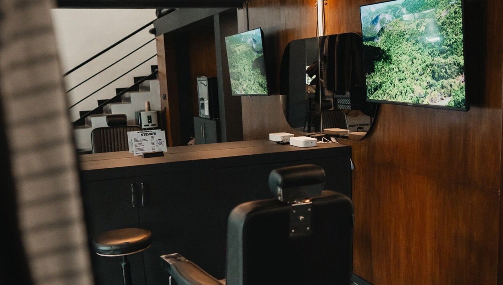 Stevie's salon interior in Bali, Bali, ID with modern decor and comfy seating for hair styling and relaxation.