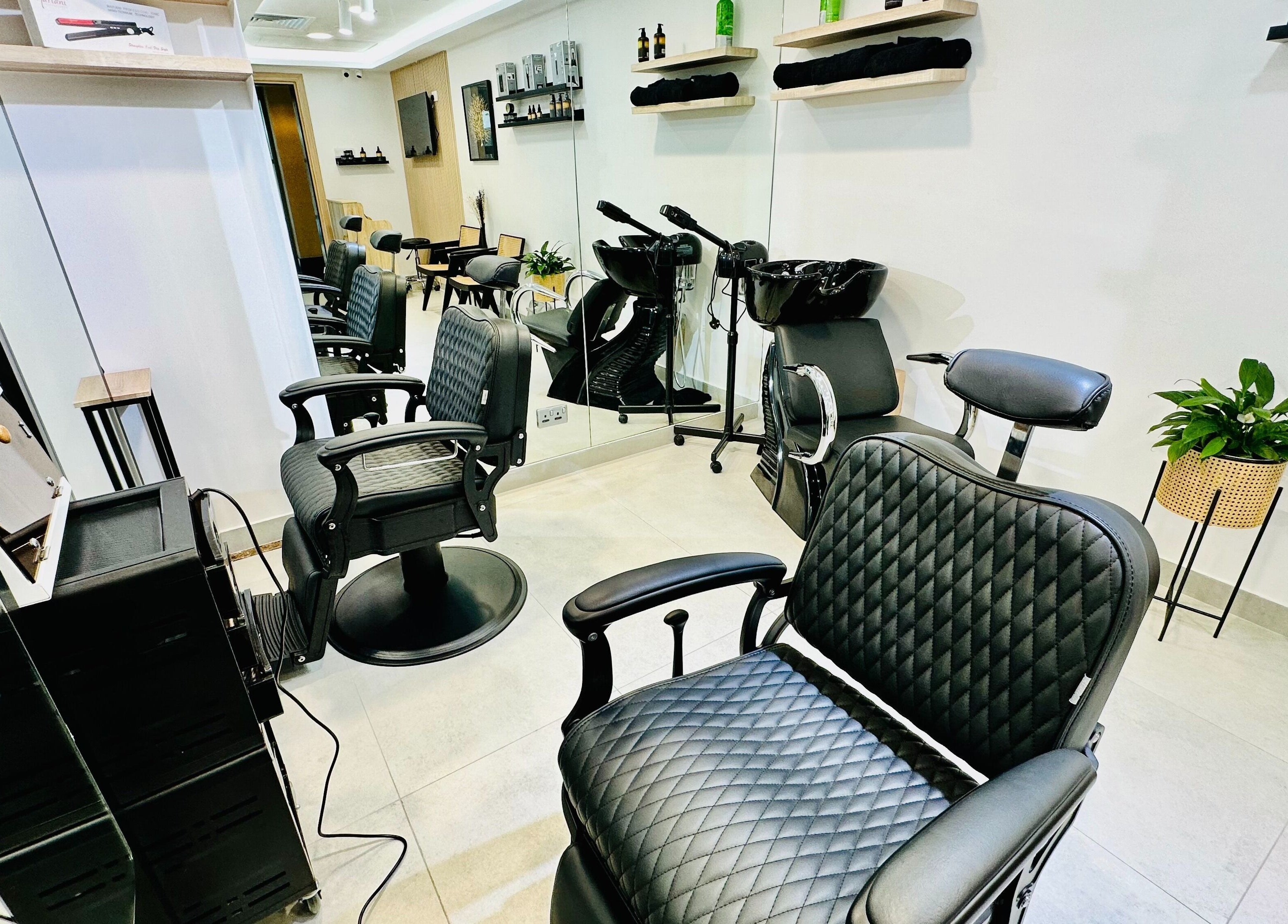 Modern salon chairs at S & J Beauty Salon, دبي, دبي, AE, showcasing sleek, inviting interiors.