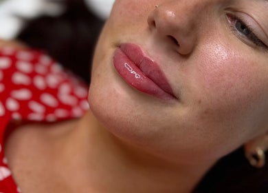 Close-up of glossy lips treatment at The Beauty Witch - Aesthetics, Eyebrows & Skin, Aylesbury, England, GB.