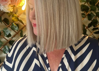 Chic blonde bob hairstyle at SBKHair&Beauty, Crestmead, Queensland, AU.
