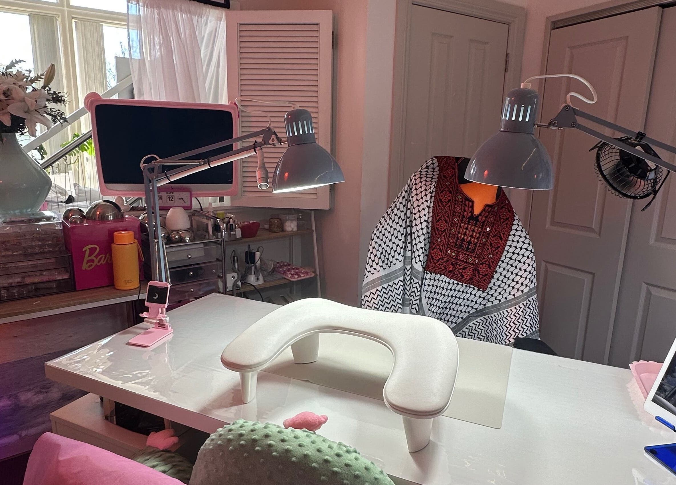 Cozy nail station at Hecticnails, Wellington, NZ with modern decor and manicure tools.