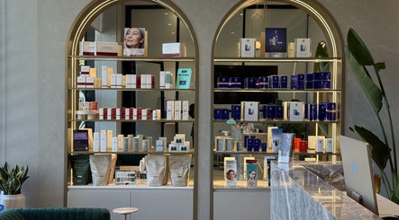 Product shelves at The Skin Element - Aesthetic Clinic, Southport, Queensland, AU showcasing premium beauty items.