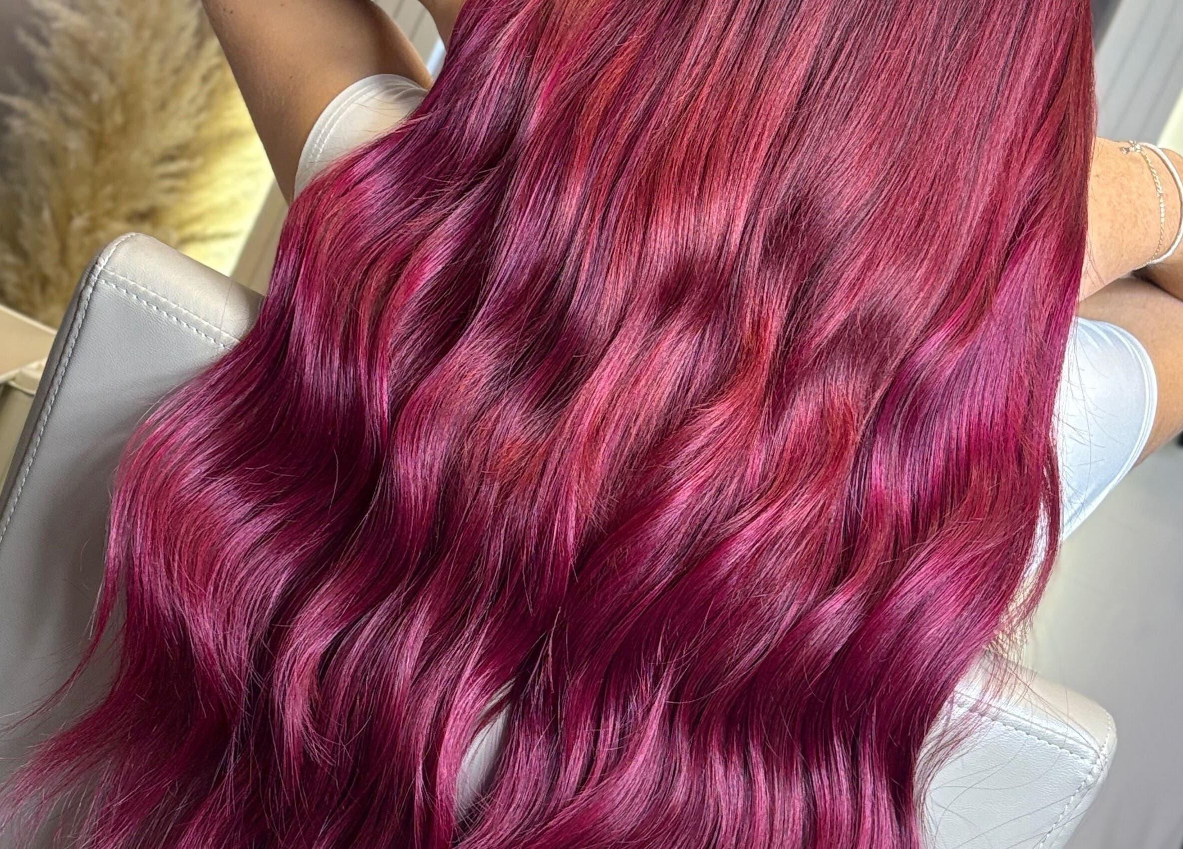Gorgeous crimson hair waves at Hair Extensions By Maria in Mexborough, England, GB.