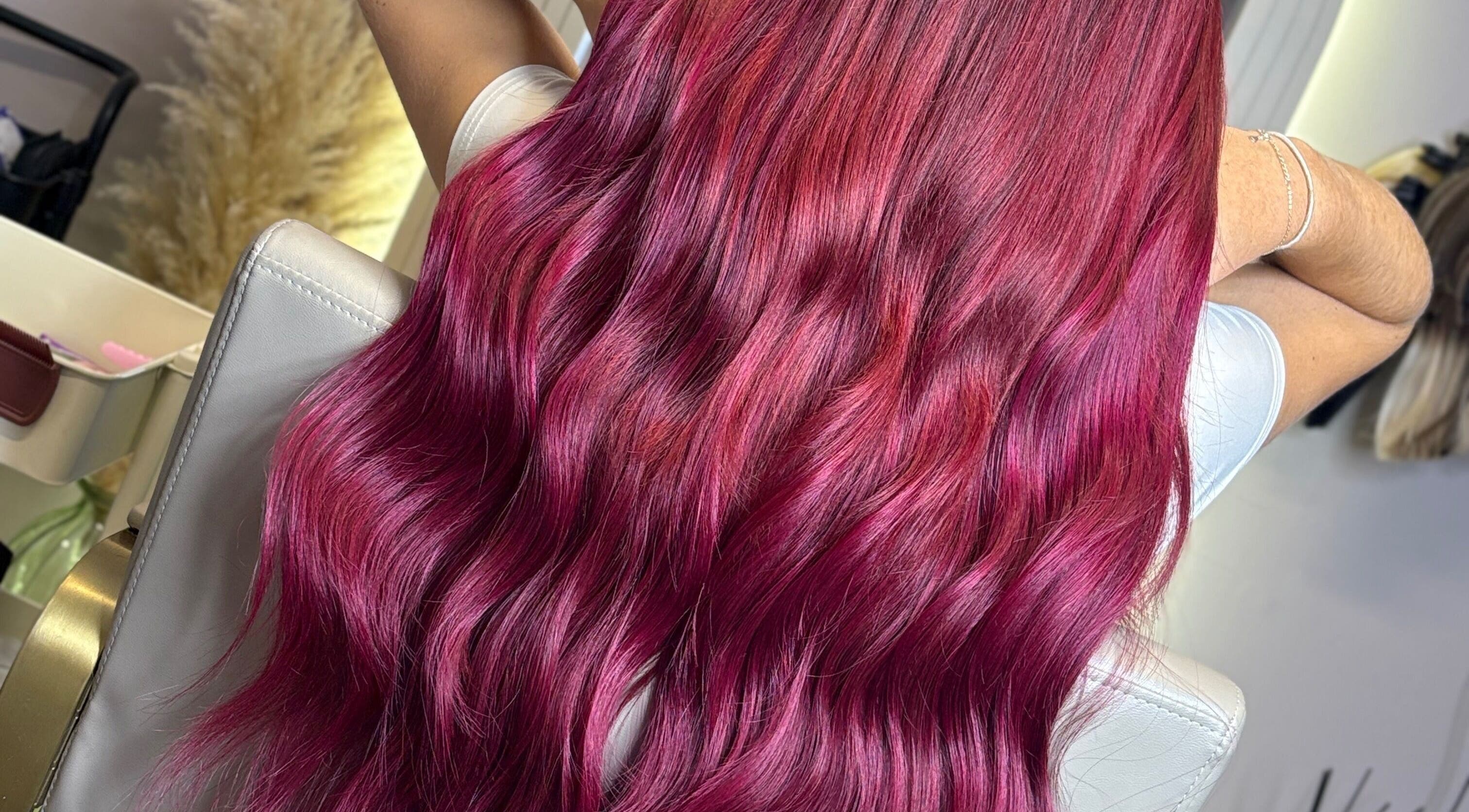 Gorgeous crimson hair waves at Hair Extensions By Maria in Mexborough, England, GB.