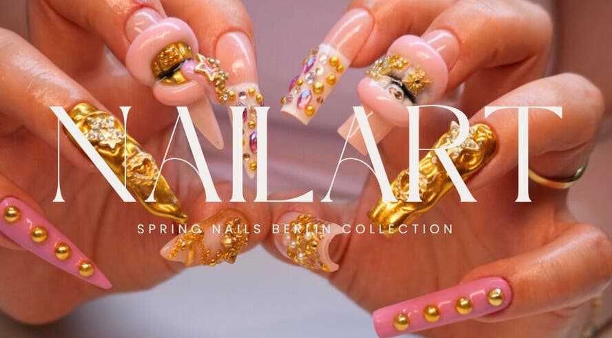 Exquisite Nagelkunst mit goldenem Design bei Spring Nails Berlin, Berlin, DE.