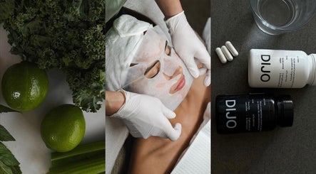 Collage of kale, facial mask treatment, and supplements at Nataly Evo, Cannes, Provence-alpes-côte D'azur, FR.