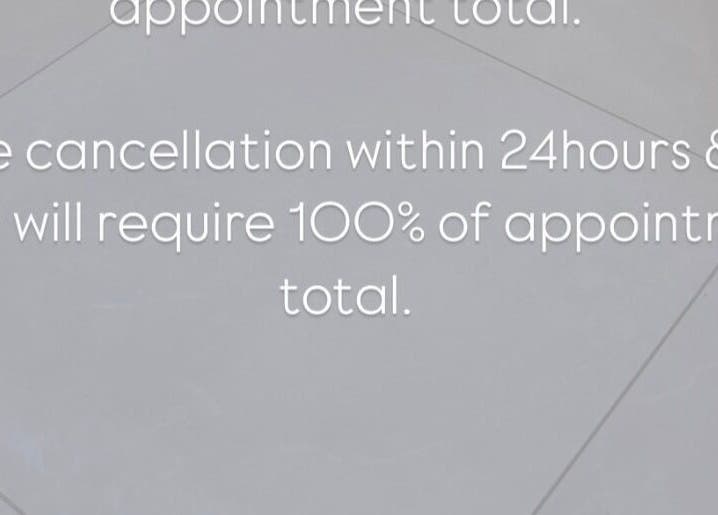 Late cancellation policy notice at Blend By Anna in Carlisle, England, GB.