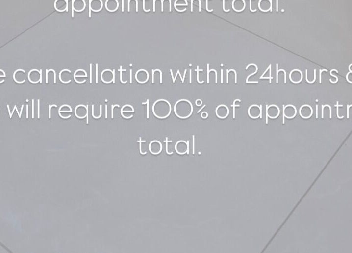 Late cancellation policy notice at Blend By Anna in Carlisle, England, GB.