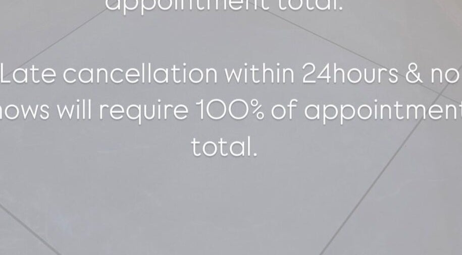 Late cancellation policy notice at Blend By Anna in Carlisle, England, GB.