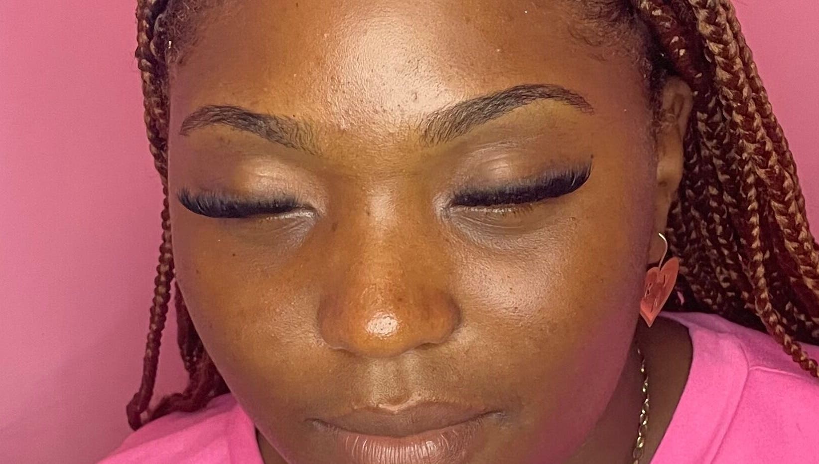 Close-up of eyelash extensions at Lashes by M, Portsmouth, Saint John Parish, DM.