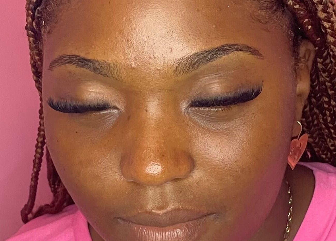 Close-up of eyelash extensions at Lashes by M, Portsmouth, Saint John Parish, DM.