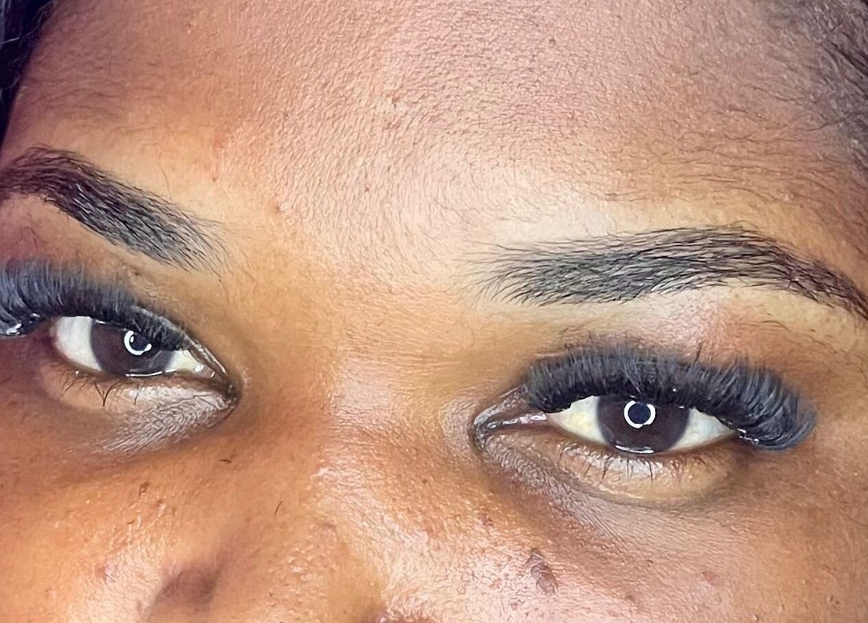 Close-up of eyelash extensions at Lashes by M, Portsmouth, Saint John Parish, DM.