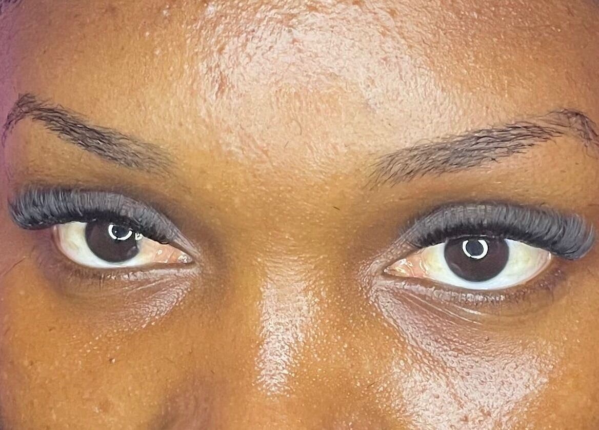 Close-up of eyelash extensions at Lashes by M, Portsmouth, Saint John Parish, DM.