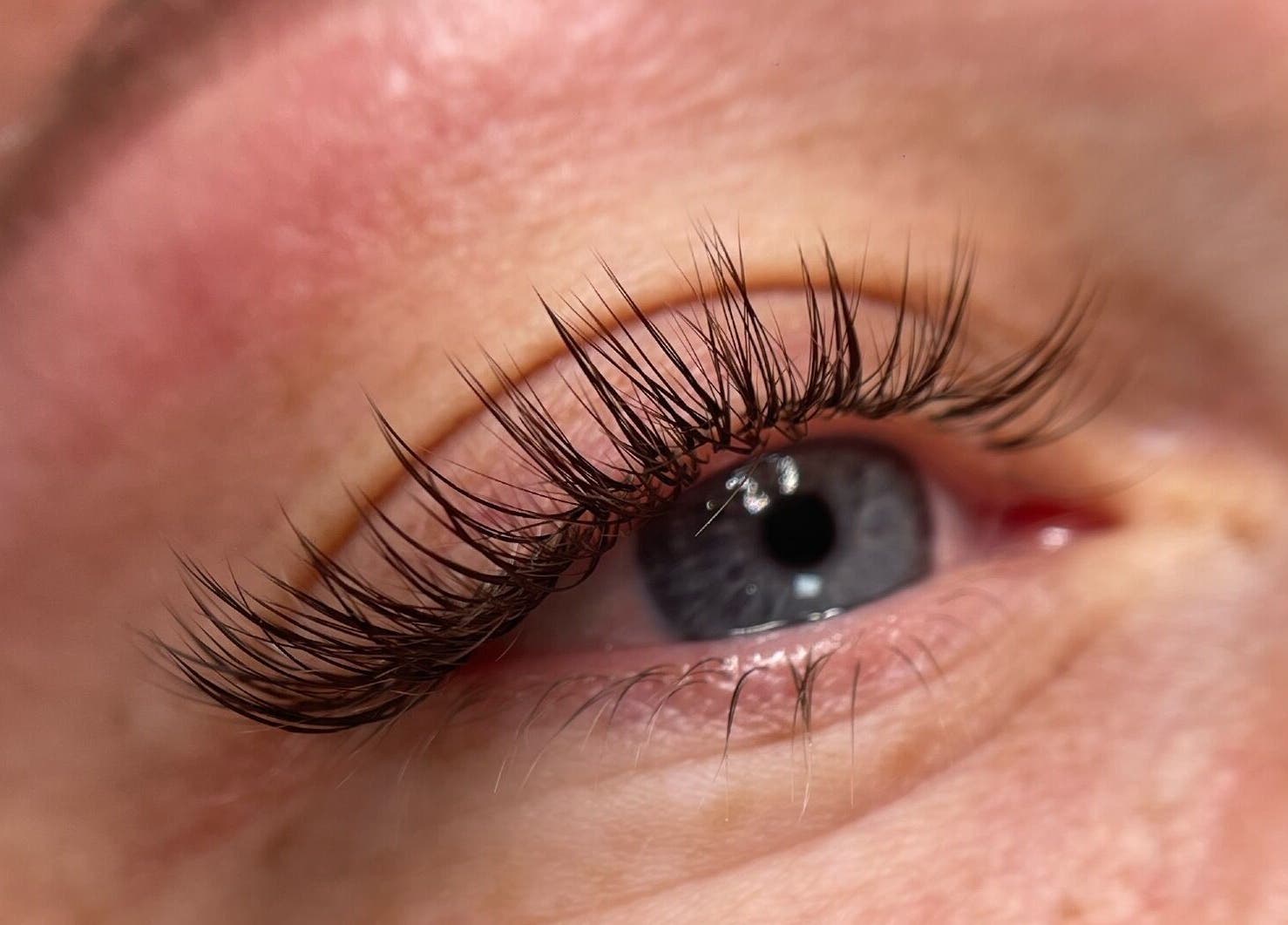 Close-up of beautifully enhanced eyelashes at Céru Beauty, Lytham St Annes, England, GB.