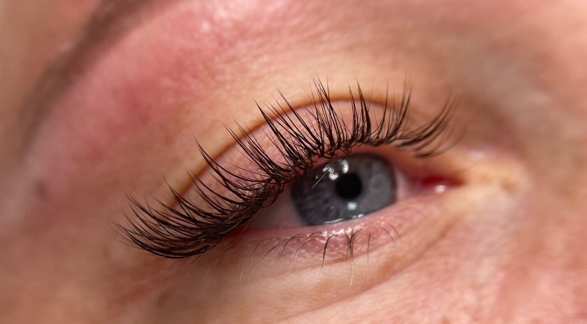 Close-up of beautifully enhanced eyelashes at Céru Beauty, Lytham St Annes, England, GB.