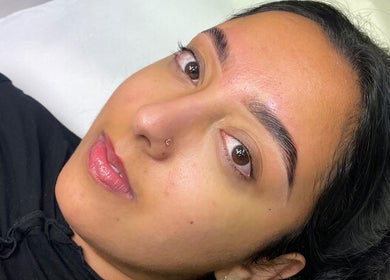 Close-up of a woman's face post-treatment at Céru Beauty, Lytham St Annes, England, GB.