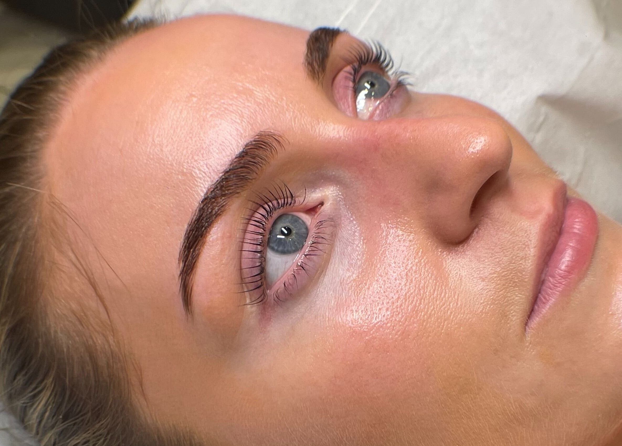 Close-up of a woman's face with radiant skin post-treatment at Céru Beauty, Lytham St Annes, England, GB.